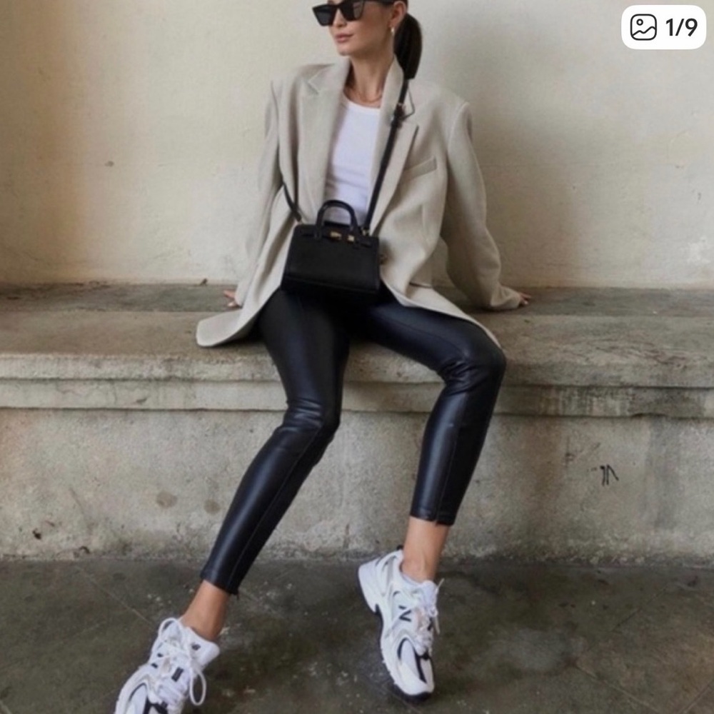 ZARA Womens Blogger Fav Black Faux Leather High Waist Skinny Leggings Size XS